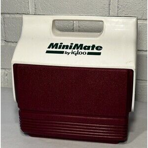 Vintage Igloo Mini Mate Cooler USA Made Retro White Maroon and Green Lunchbox